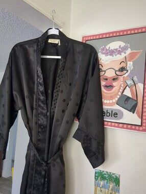 💕 Victoria's Secret Vintage Black Silky Satin Robe Kimono O/S